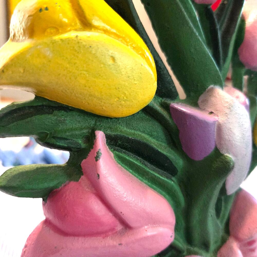 Cast Iron Spring Tulip Bouquet Vintage Door Stop Indoor Outdoor 9.5" Height - Picture 3 of 7